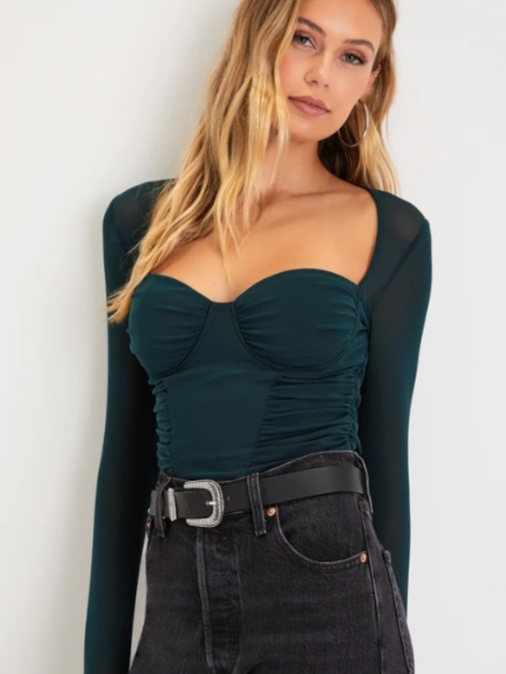 LULU's Sexy Flirty Chic Holidays Bustier Date Night Out Long Sleeve Top